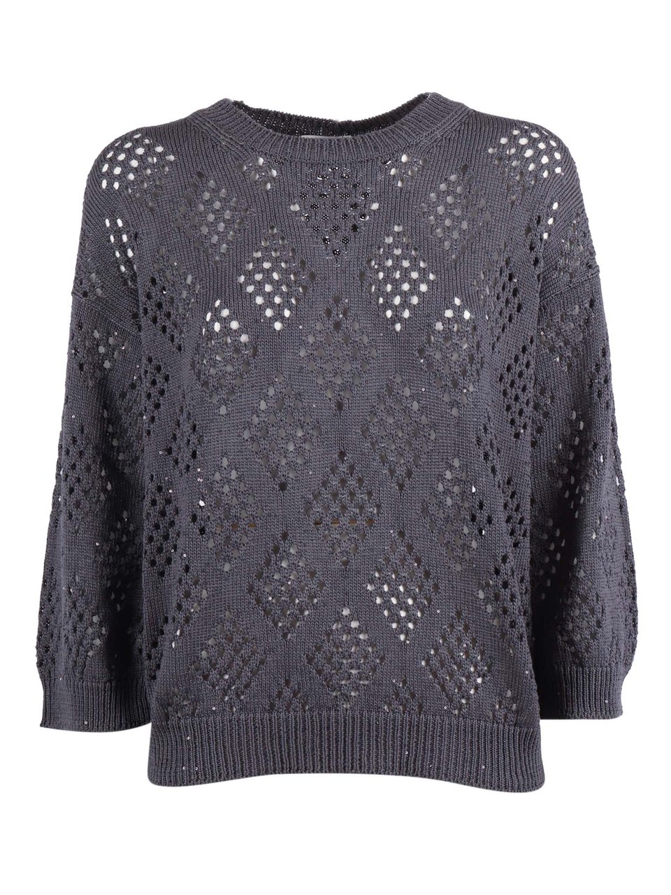 Peserico Textured Diamond Pattern Knitted Sweater Grijs