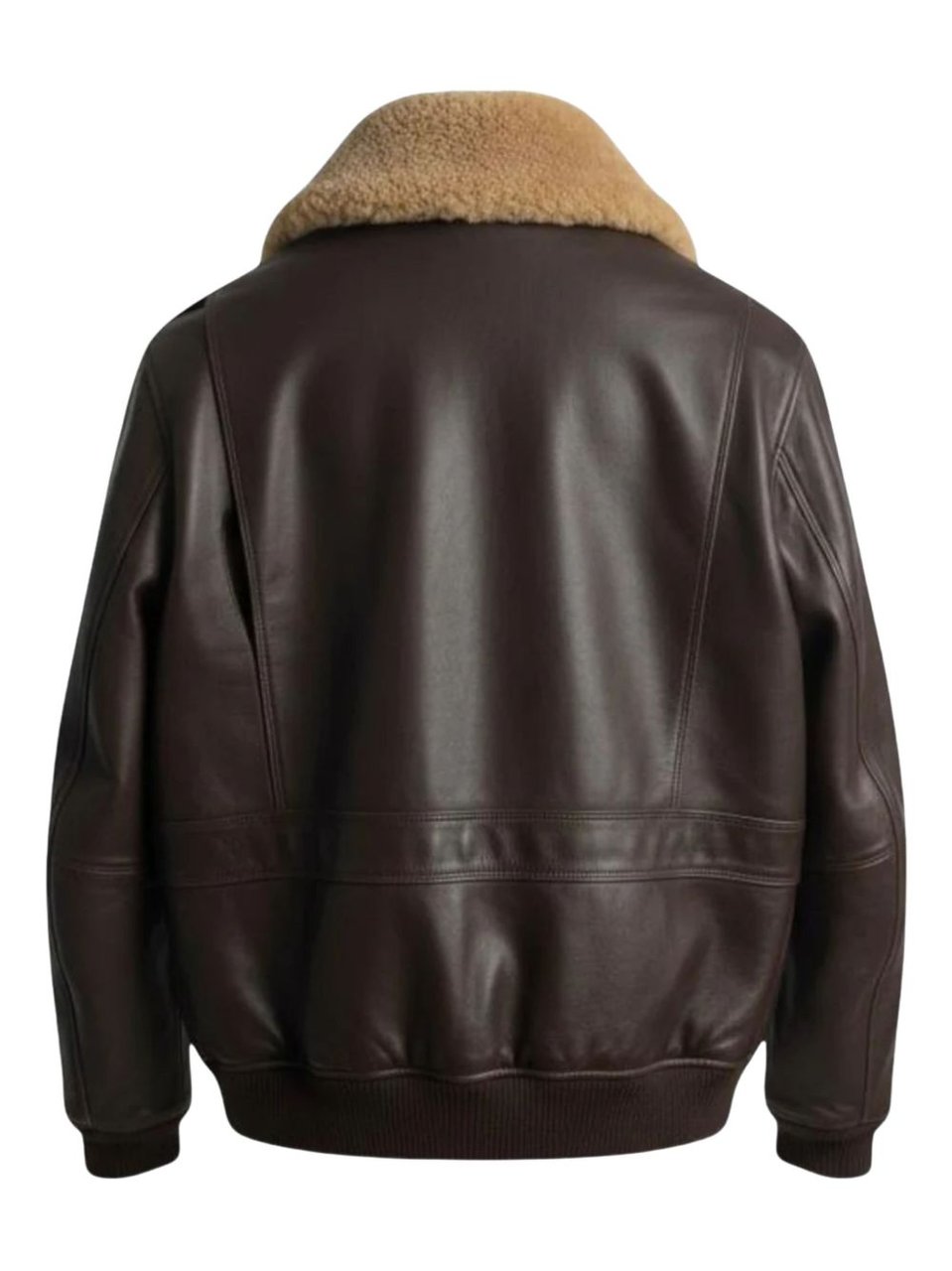 Peuterey Brown Leather Jacket With Shearling Collar And Ribbed Details Zwart