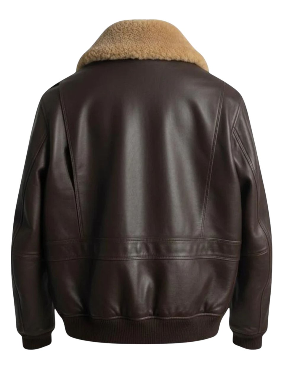 Peuterey Brown Leather Jacket With Shearling Collar And Ribbed Details Zwart