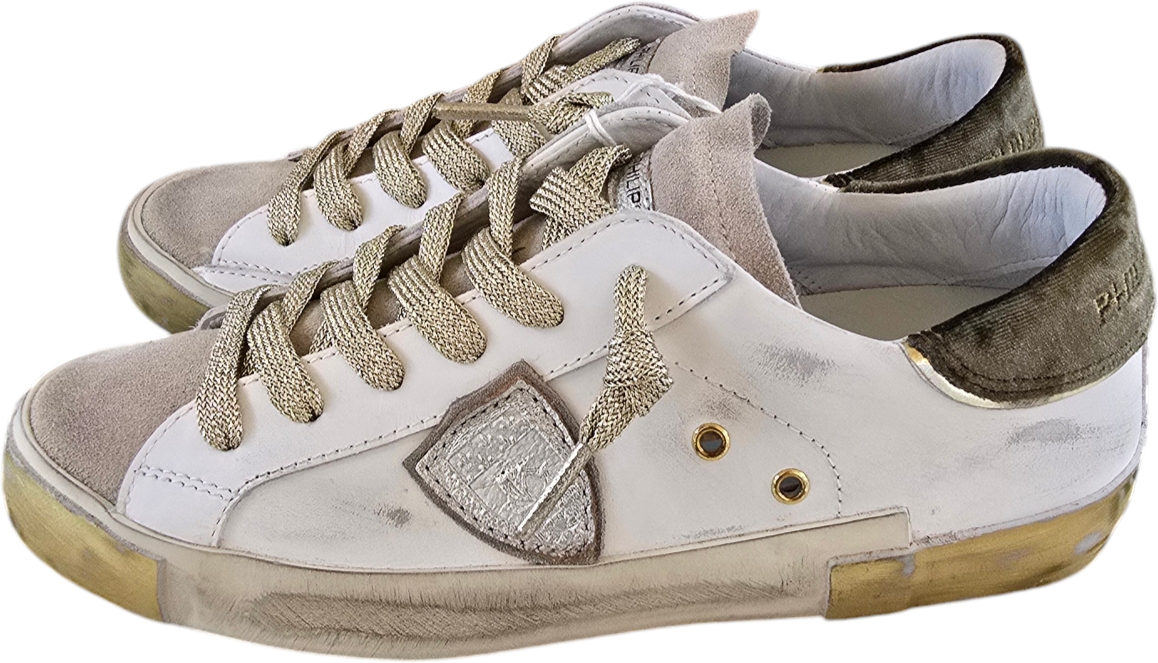 Philippe Model Baskets sneakers Paris cuir blanc spoiler suède kaki Philippe Model Femme PRLD XE07 Divers