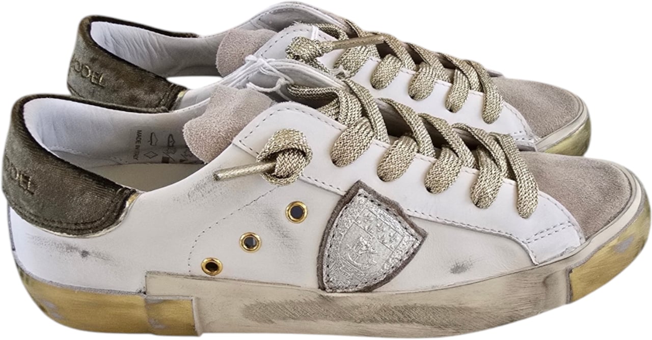 Philippe Model Baskets sneakers Paris cuir blanc spoiler suède kaki Philippe Model Femme PRLD XE07 Divers