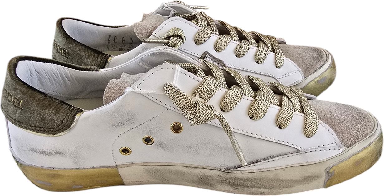 Philippe Model Baskets sneakers Paris cuir blanc spoiler suède kaki Philippe Model Femme PRLD XE07 Divers