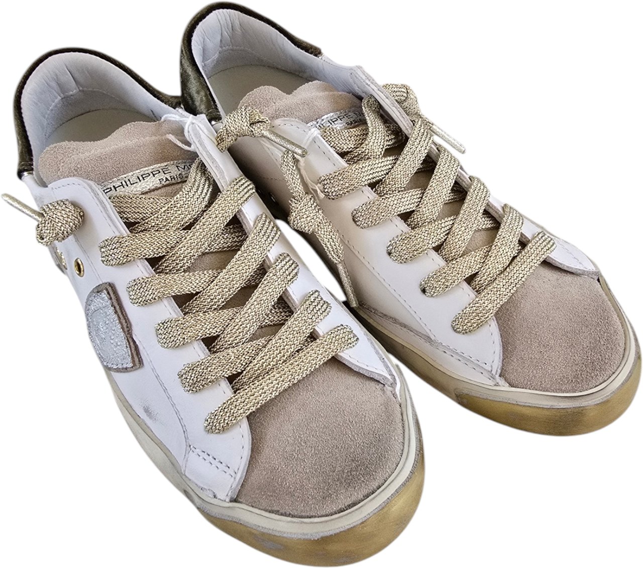 Philippe Model Baskets sneakers Paris cuir blanc spoiler suède kaki Philippe Model Femme PRLD XE07 Divers