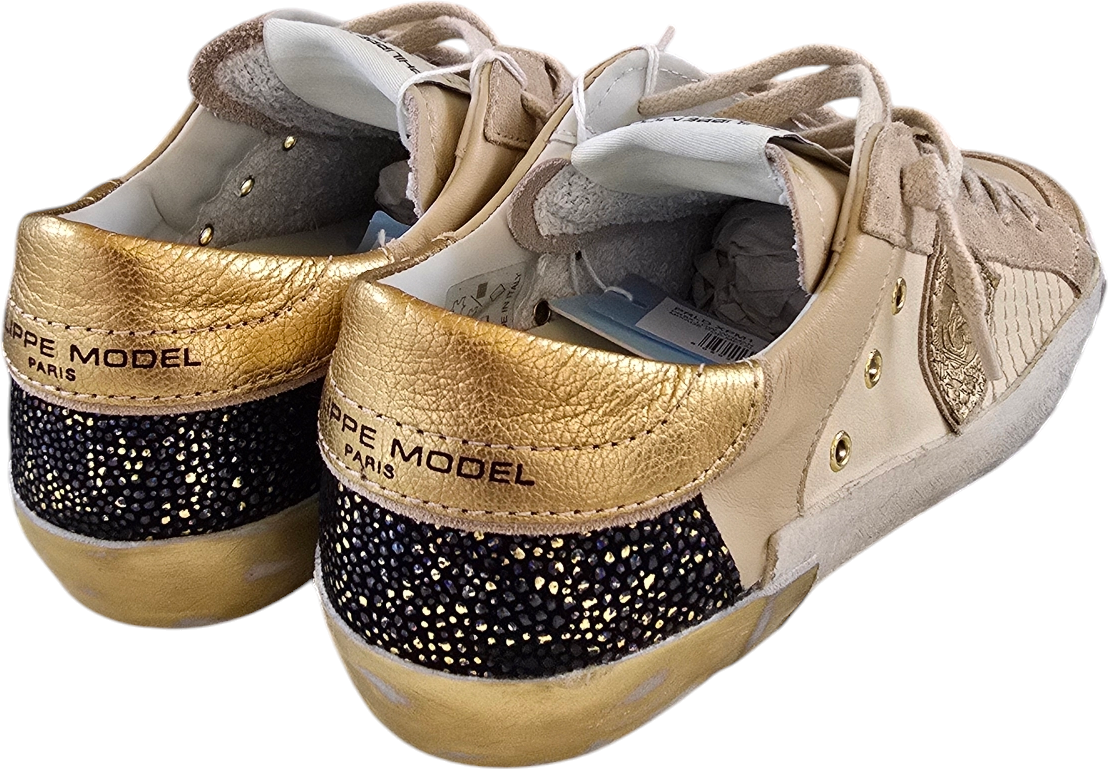 Philippe Model Baskets sneakers Paris cuir écru spoiler gold galucha navy Philippe Model femme PRLD XPM1 Divers