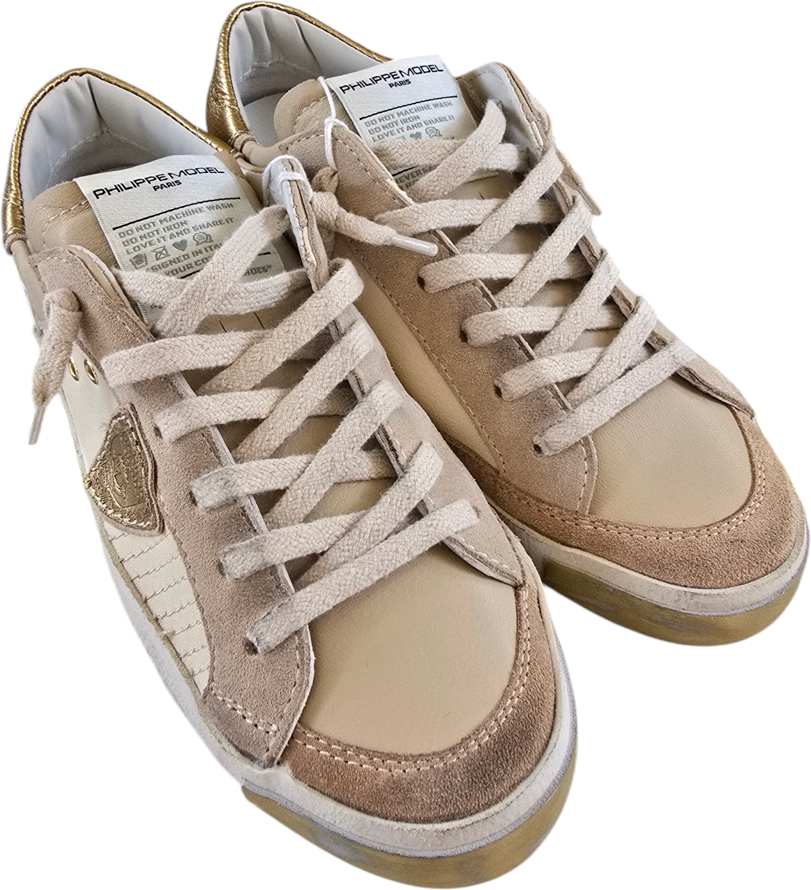 Philippe Model Baskets sneakers Paris cuir écru spoiler gold galucha navy Philippe Model femme PRLD XPM1 Divers