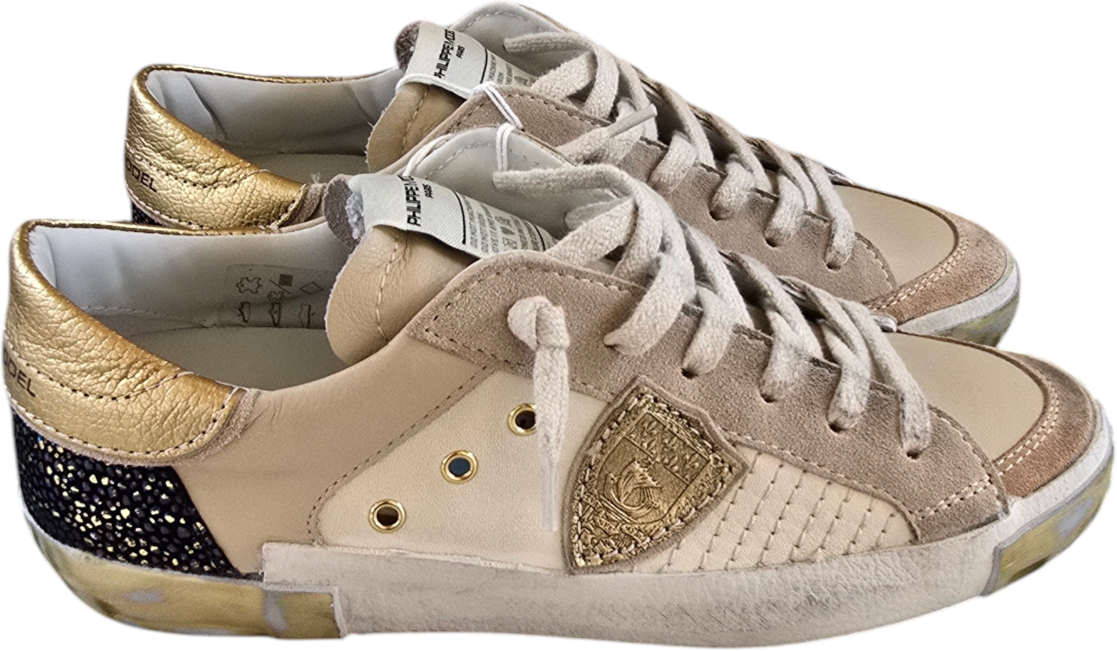 Philippe Model Baskets sneakers Paris cuir écru spoiler gold galucha navy Philippe Model femme PRLD XPM1 Divers