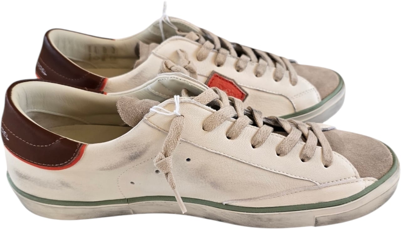 Philippe Model Sneakers cuir écru logo orange spoiler bordeaux Philippe Model Homme baskets PRLU VVB3 Beige