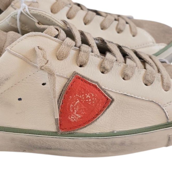 Philippe Model Sneakers cuir écru logo orange spoiler bordeaux Philippe Model Homme baskets PRLU VVB3 Beige