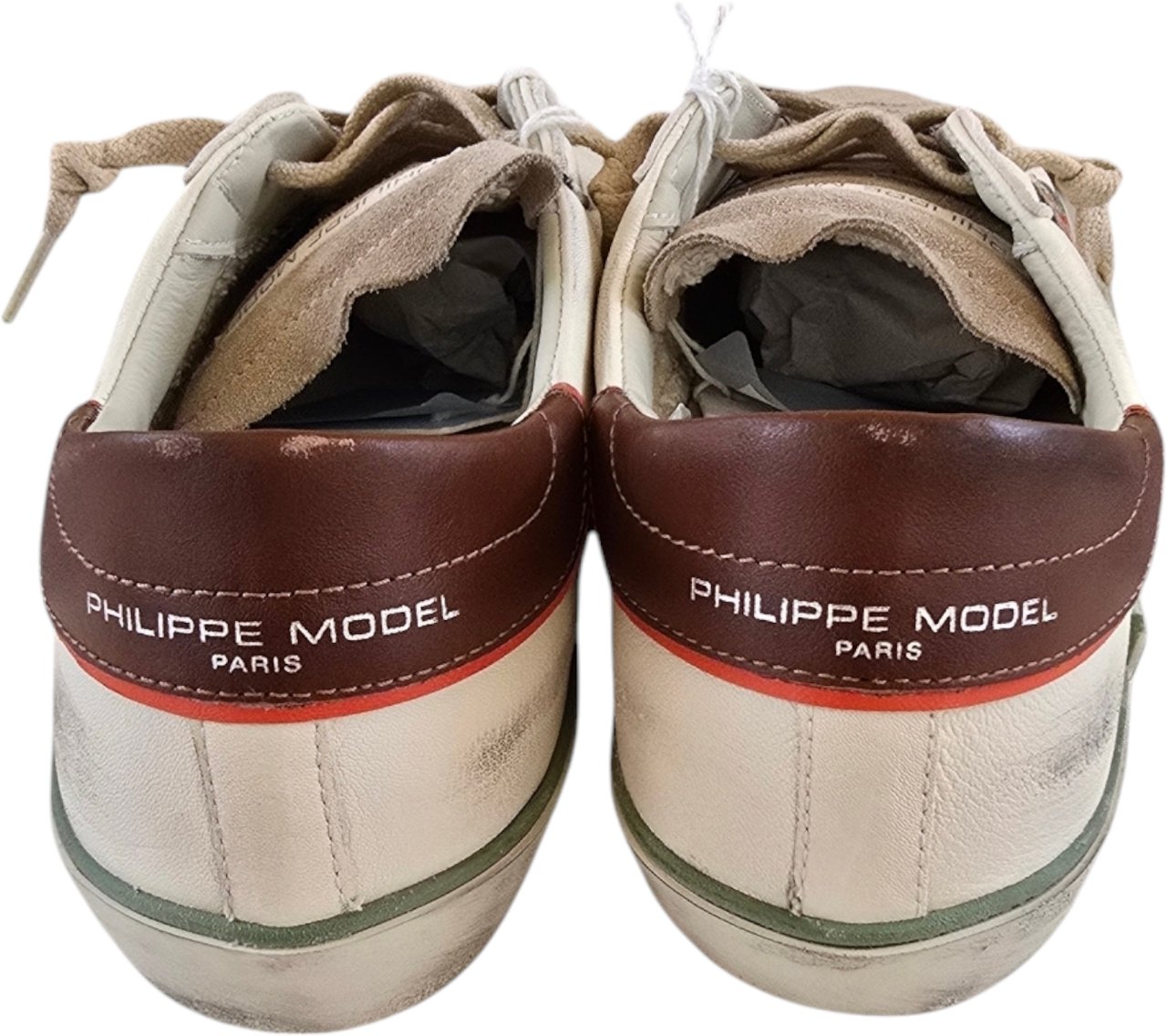 Philippe Model Sneakers cuir écru logo orange spoiler bordeaux Philippe Model Homme baskets PRLU VVB3 Beige