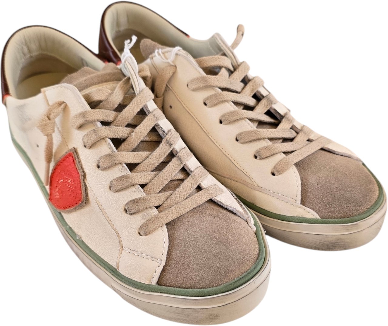 Philippe Model Sneakers cuir écru logo orange spoiler bordeaux Philippe Model Homme baskets PRLU VVB3 Beige