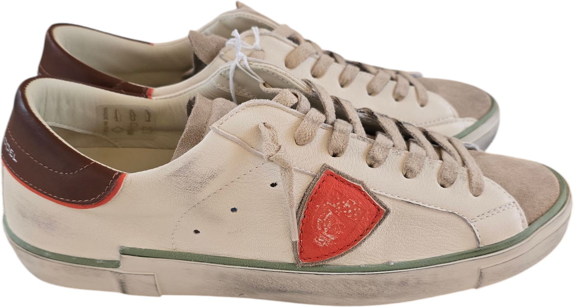 Philippe Model Sneakers cuir écru logo orange spoiler bordeaux Philippe Model Homme baskets PRLU VVB3 Beige