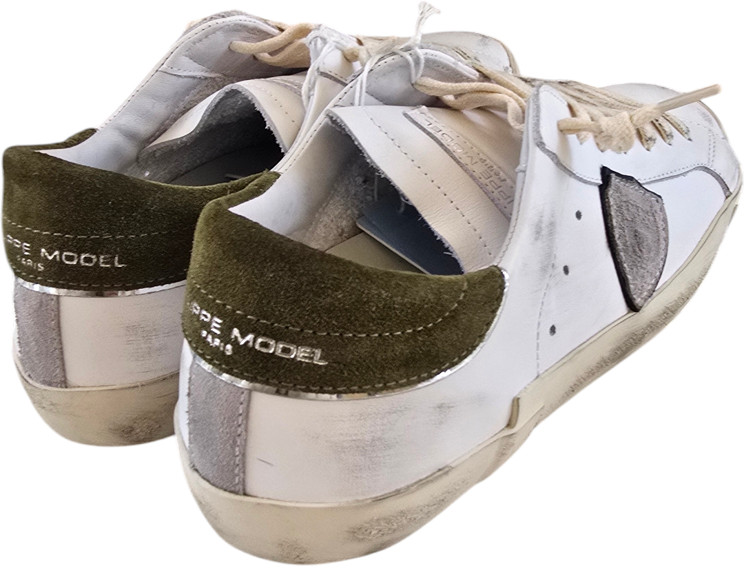 Philippe Model Sneakers cuir blanc logo gris spoiler vert suède Philippe Model Homme baskets PRLU VW35 Divers