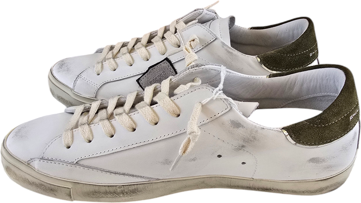 Philippe Model Sneakers cuir blanc logo gris spoiler vert suède Philippe Model Homme baskets PRLU VW35 Divers