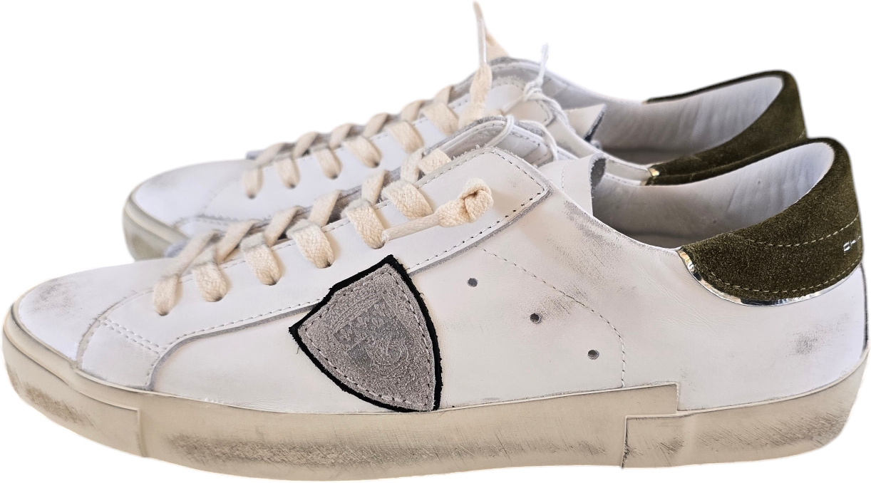 Philippe Model Sneakers cuir blanc logo gris spoiler vert suède Philippe Model Homme baskets PRLU VW35 Divers