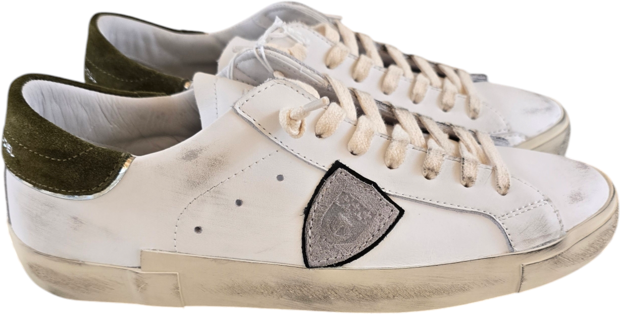 Philippe Model Sneakers cuir blanc logo gris spoiler vert suède Philippe Model Homme baskets PRLU VW35 Divers