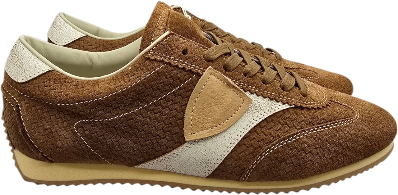 Philippe Model Baskets Planche daim tressé Tabac cuir blanc craquelé Philippe Model Femme PNLD DT10 Divers