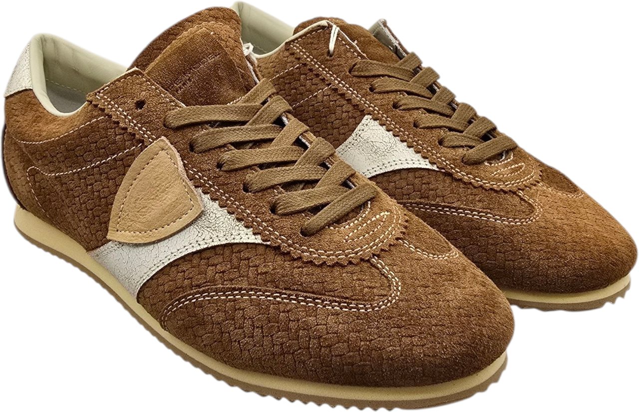 Philippe Model Baskets Planche daim tressé Tabac cuir blanc craquelé Philippe Model Femme PNLD DT10 Divers