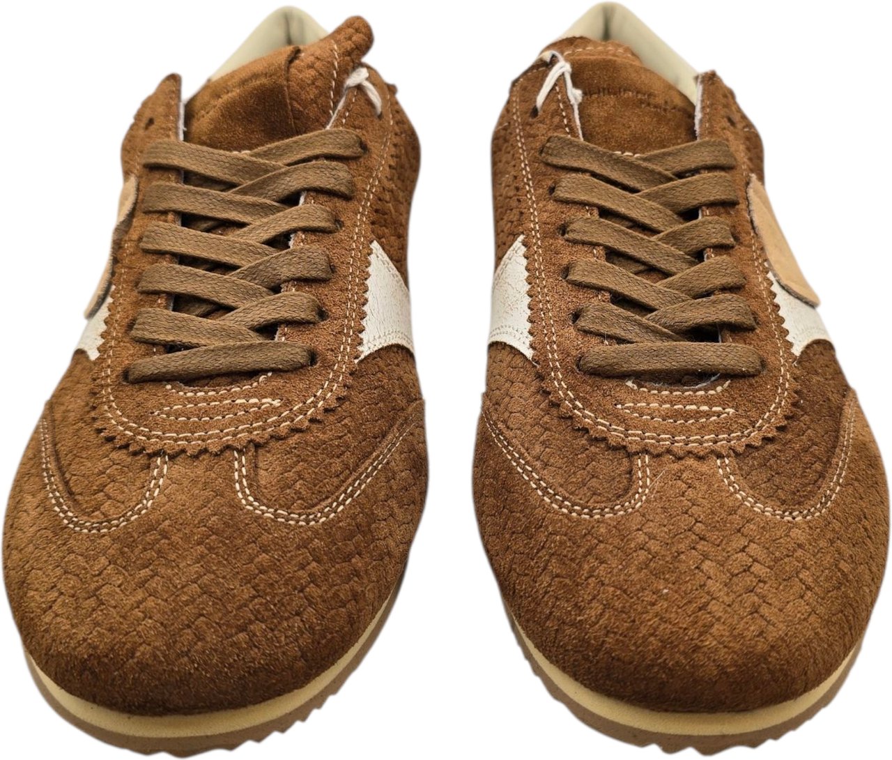 Philippe Model Baskets Planche daim tressé Tabac cuir blanc craquelé Philippe Model Femme PNLD DT10 Divers