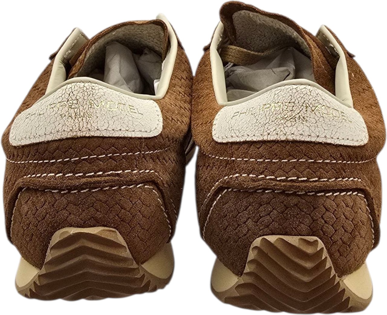 Philippe Model Baskets Planche daim tressé Tabac cuir blanc craquelé Philippe Model Femme PNLD DT10 Divers