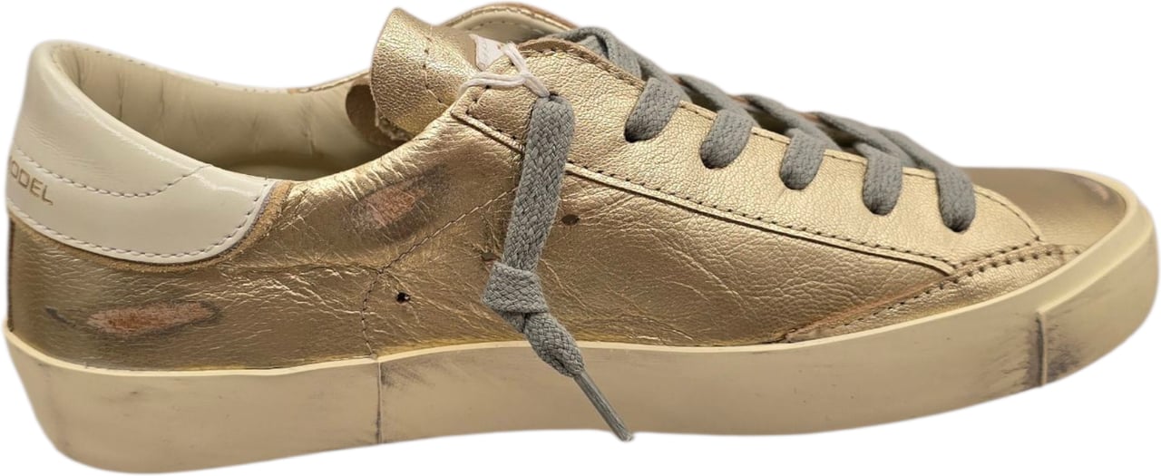 Philippe Model Sneakers Paris cuir métal gold logo rouge et bleu Philippe Model Femme PRLD MF01 baskets Goud