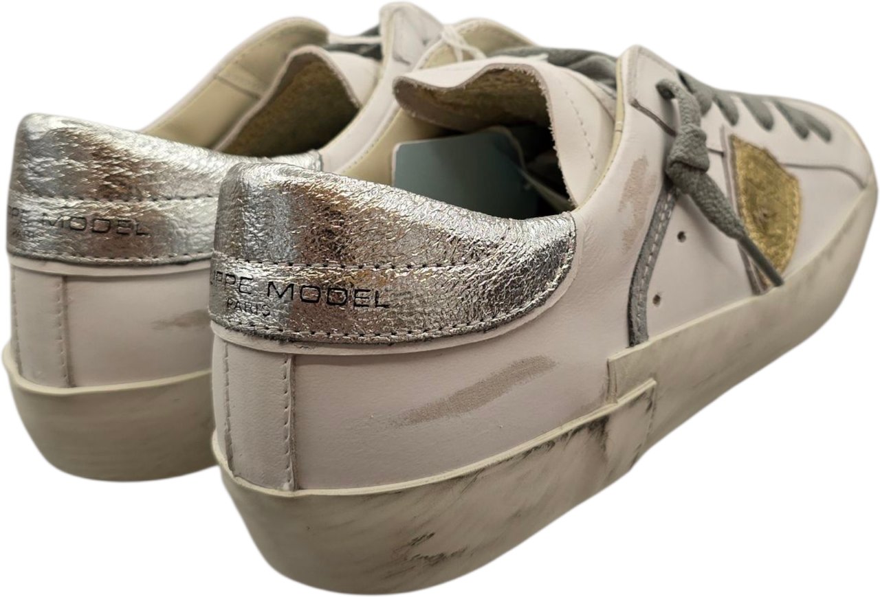 Philippe Model Sneakers Paris cuir blanc spoiler argent logo gold Philippe Model Femme PRLD VM04 baskets Wit