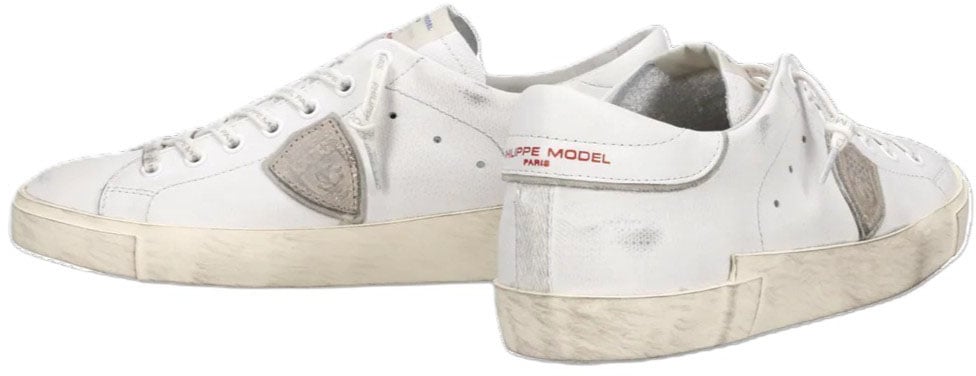 Philippe Model Sneakers Paris cuir blanc logo crème Philippe Model Homme PRSX PRLU FG01 Wit