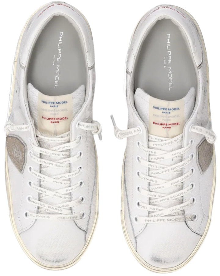 Philippe Model Sneakers Paris cuir blanc logo crème Philippe Model Homme PRSX PRLU FG01 Wit