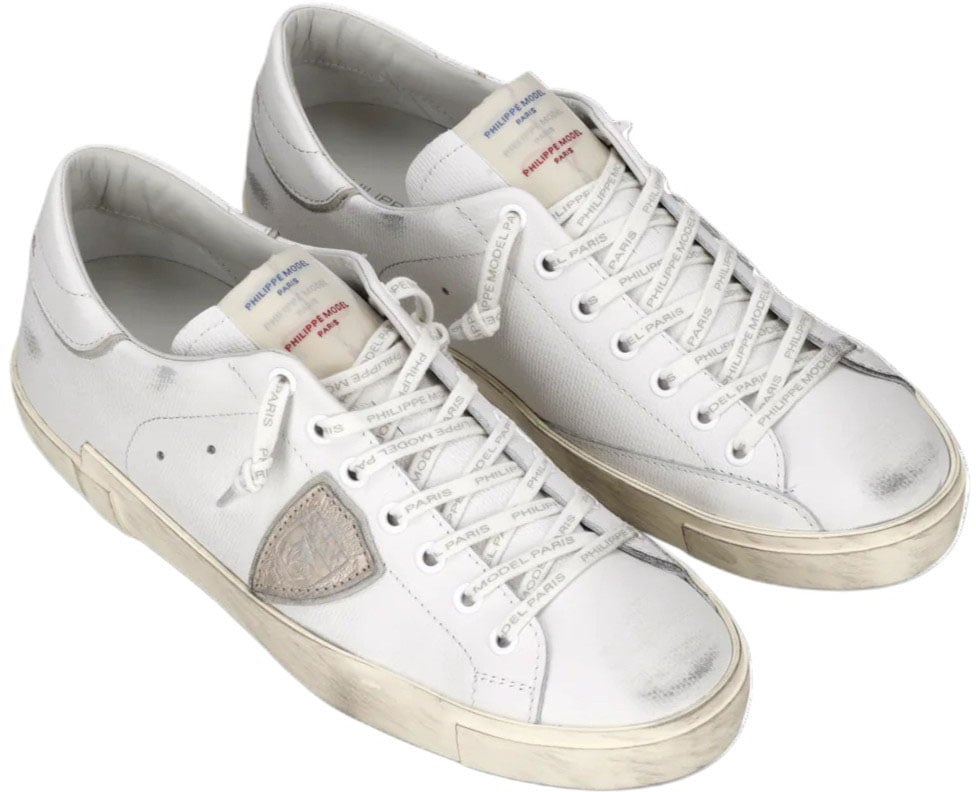 Philippe Model Sneakers Paris cuir blanc logo crème Philippe Model Homme PRSX PRLU FG01 Wit