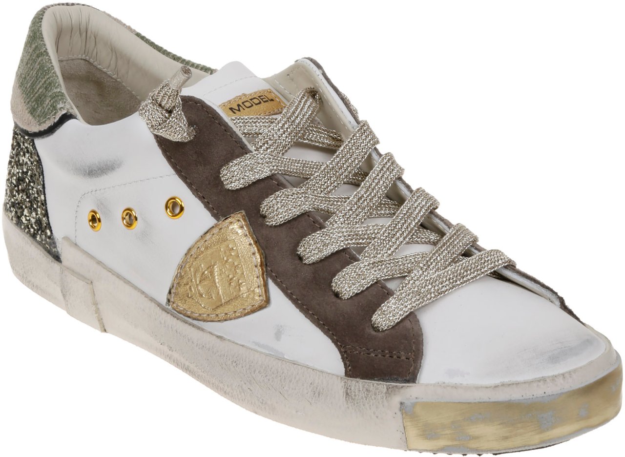 Philippe Model Flat Shoes Bianco Oro Marrone Beige Beige