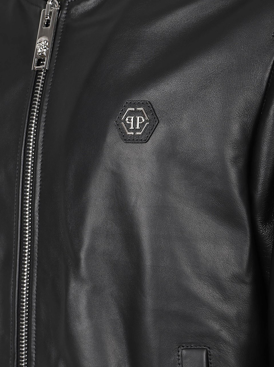 Philipp Plein Bomber Jacket In Smooth Sheepskin Leather Grijs