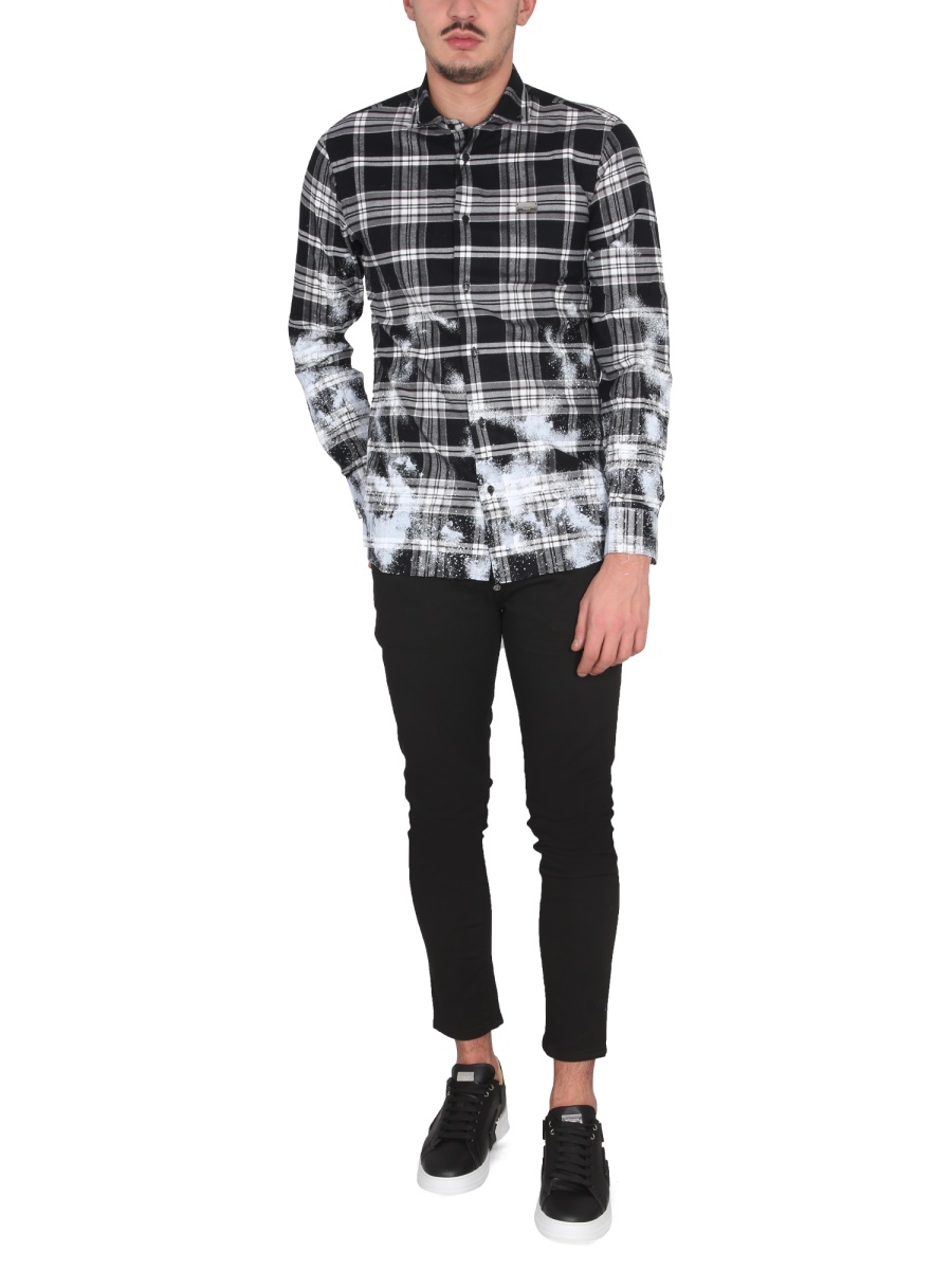 Philipp Plein TARTAN PATTERN SHIRT Zwart