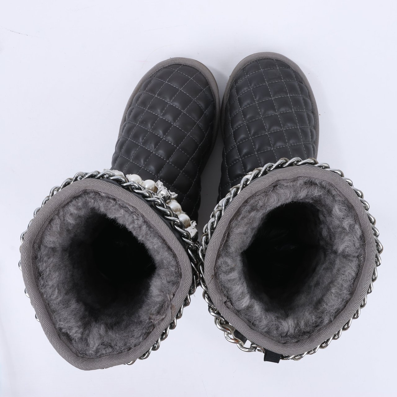 Philipp Plein Philipp Plein Leather Ankle Boots Silver Metal Accessories with Skull Chains, Size 37 EU Grijs