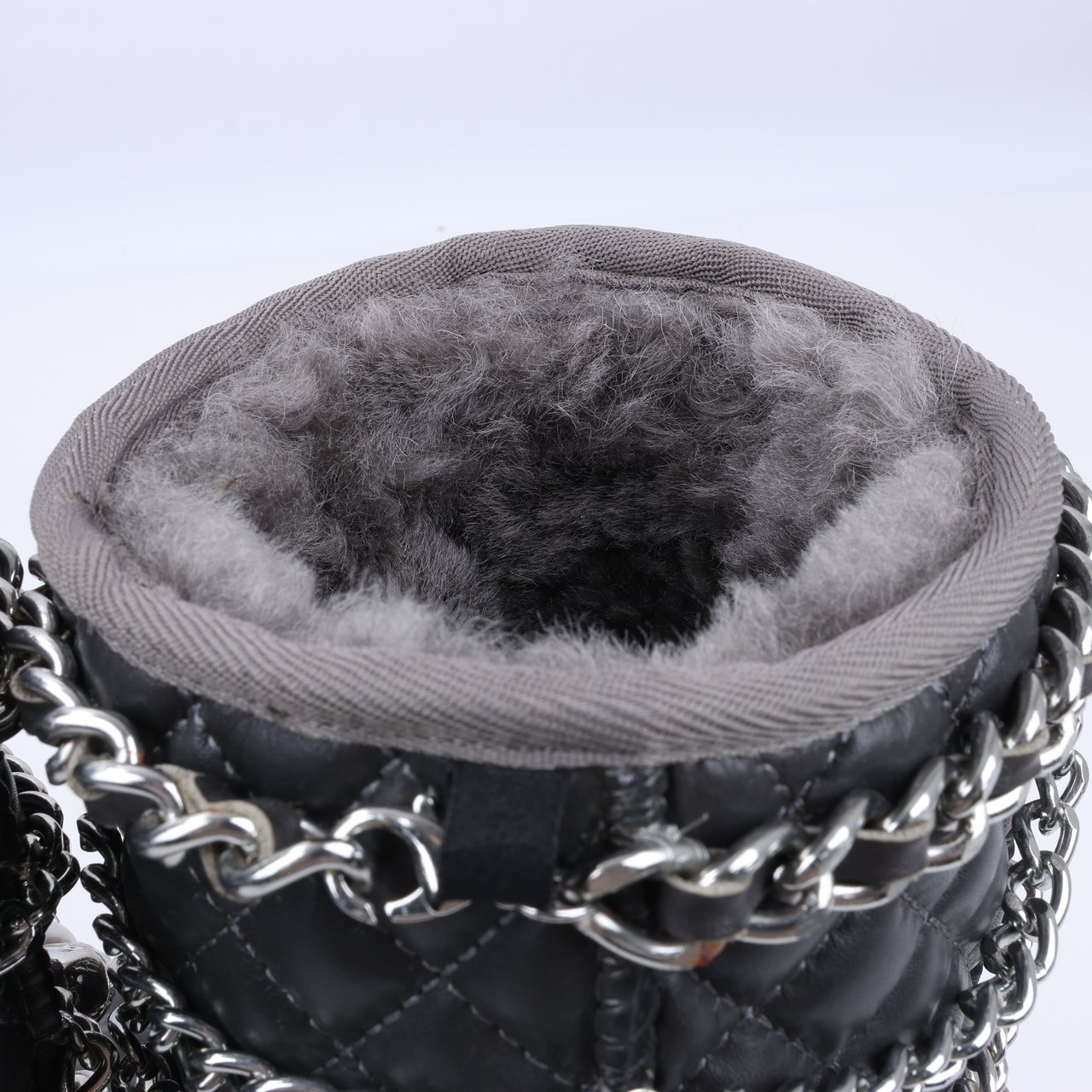 Philipp Plein Philipp Plein Leather Ankle Boots Silver Metal Accessories with Skull Chains, Size 37 EU Grijs