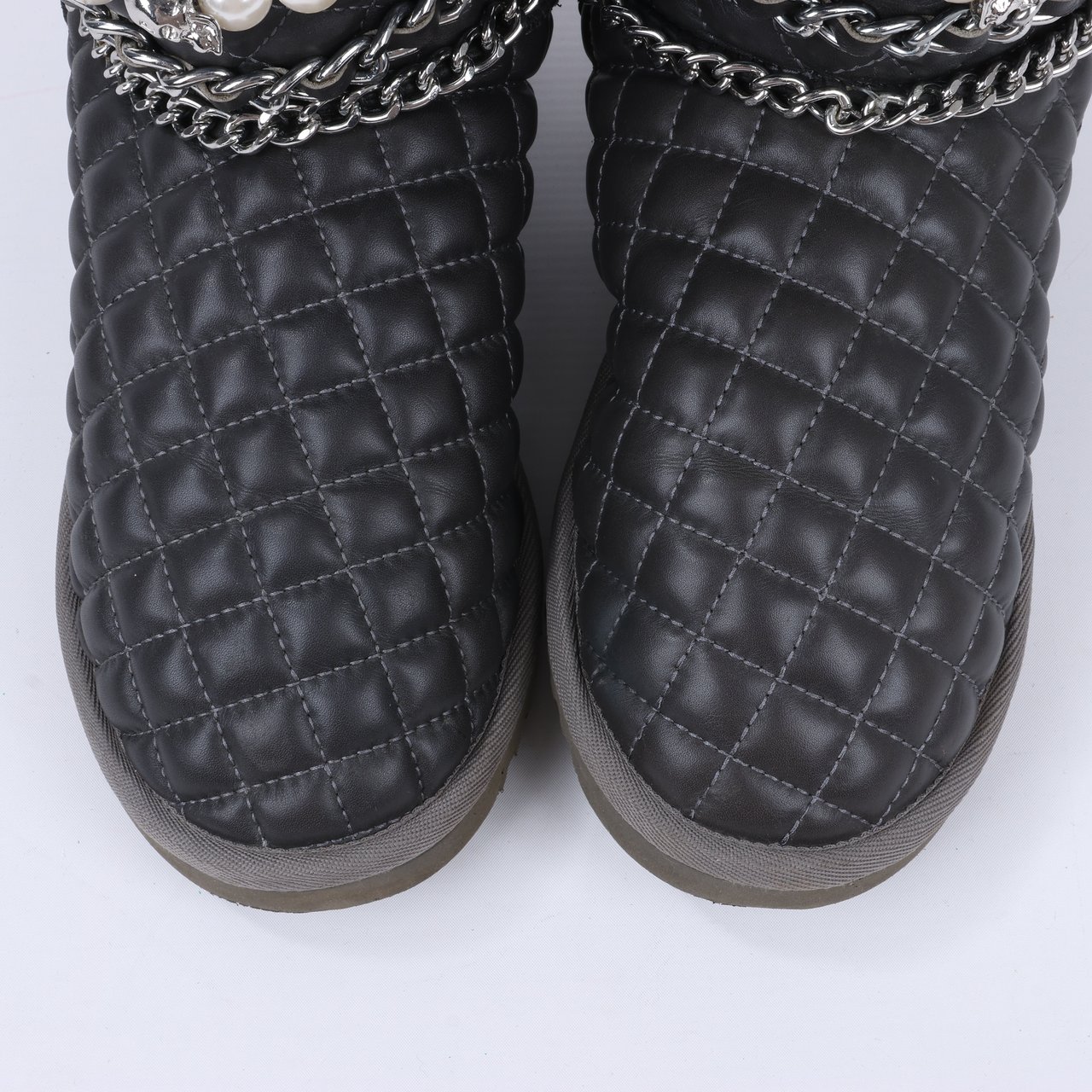 Philipp Plein Philipp Plein Leather Ankle Boots Silver Metal Accessories with Skull Chains, Size 37 EU Grijs