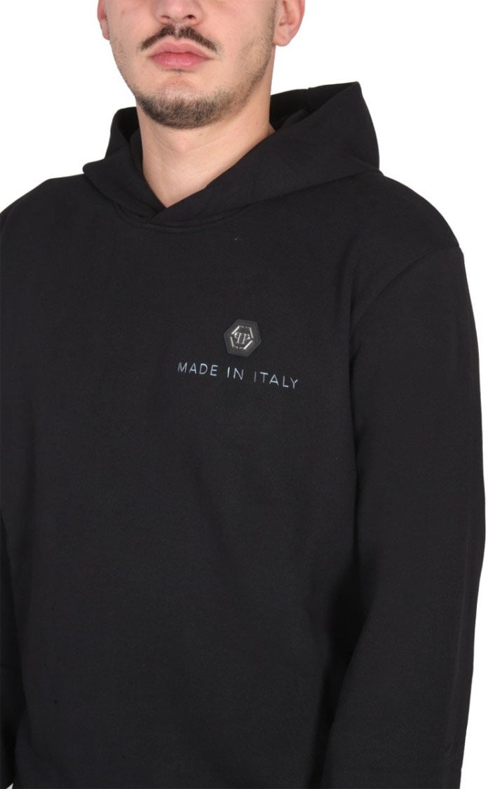 Philipp Plein Black Graphic Hoodie With Hooded Neckline Zwart