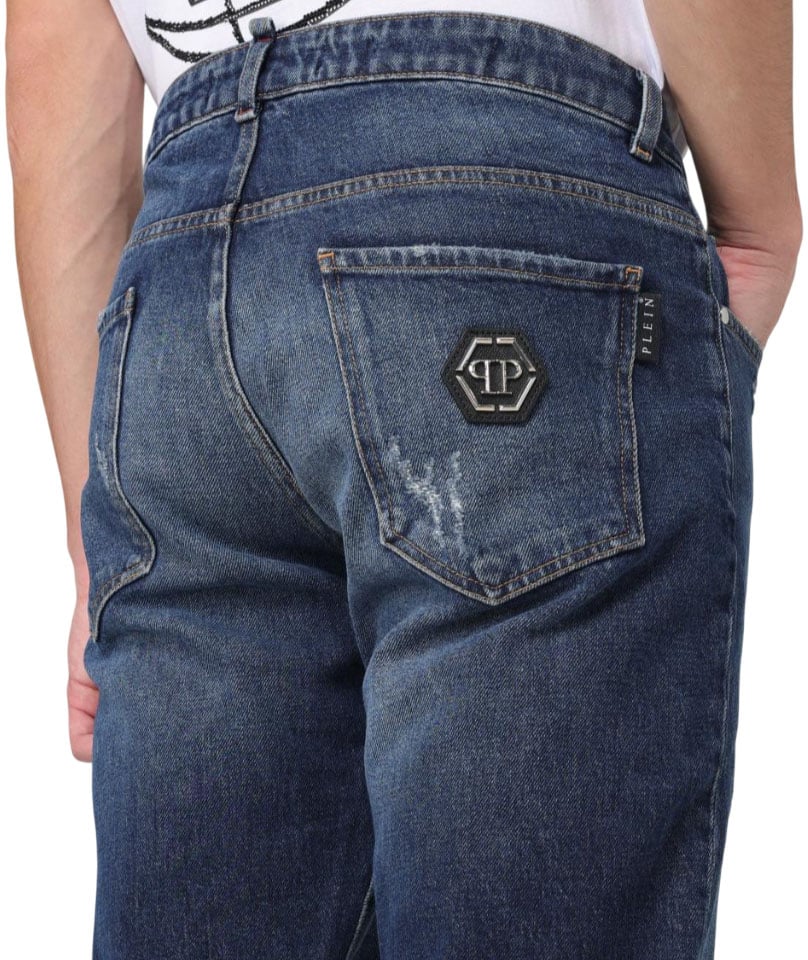 Philipp Plein Jeans in denim di cotone used Blauw