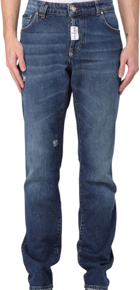 Philipp Plein Jeans in denim di cotone used Blauw