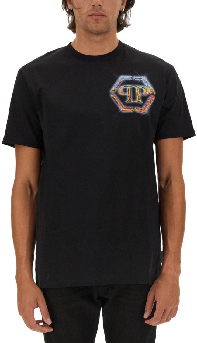 Philipp Plein Cotton T-Shirt With Iconic Logo Design Zwart