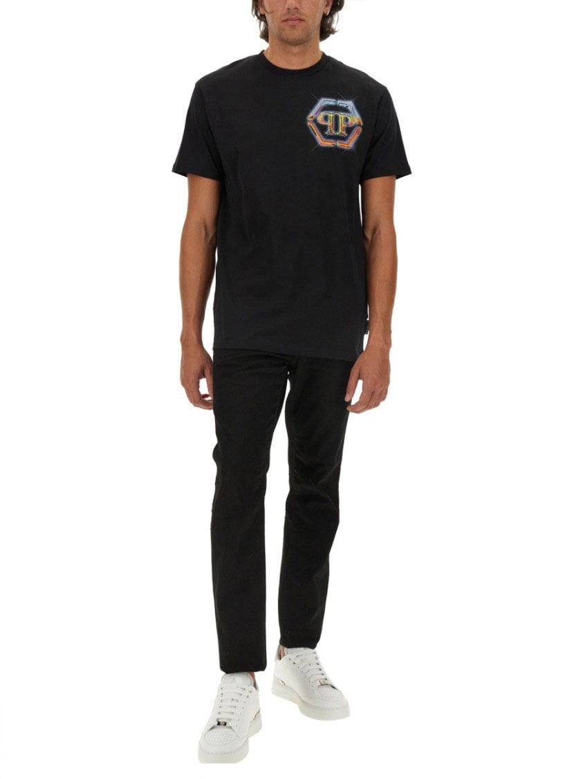 Philipp Plein Cotton T-Shirt With Iconic Logo Design Zwart