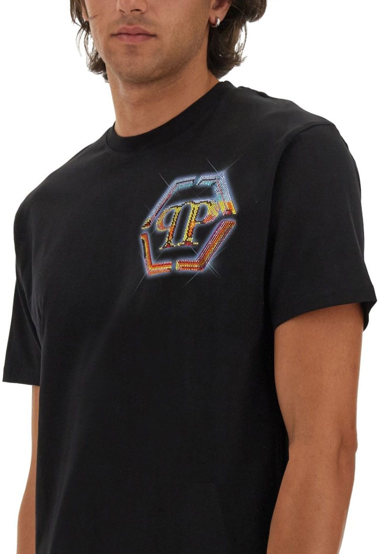 Philipp Plein Cotton T-Shirt With Iconic Logo Design Zwart