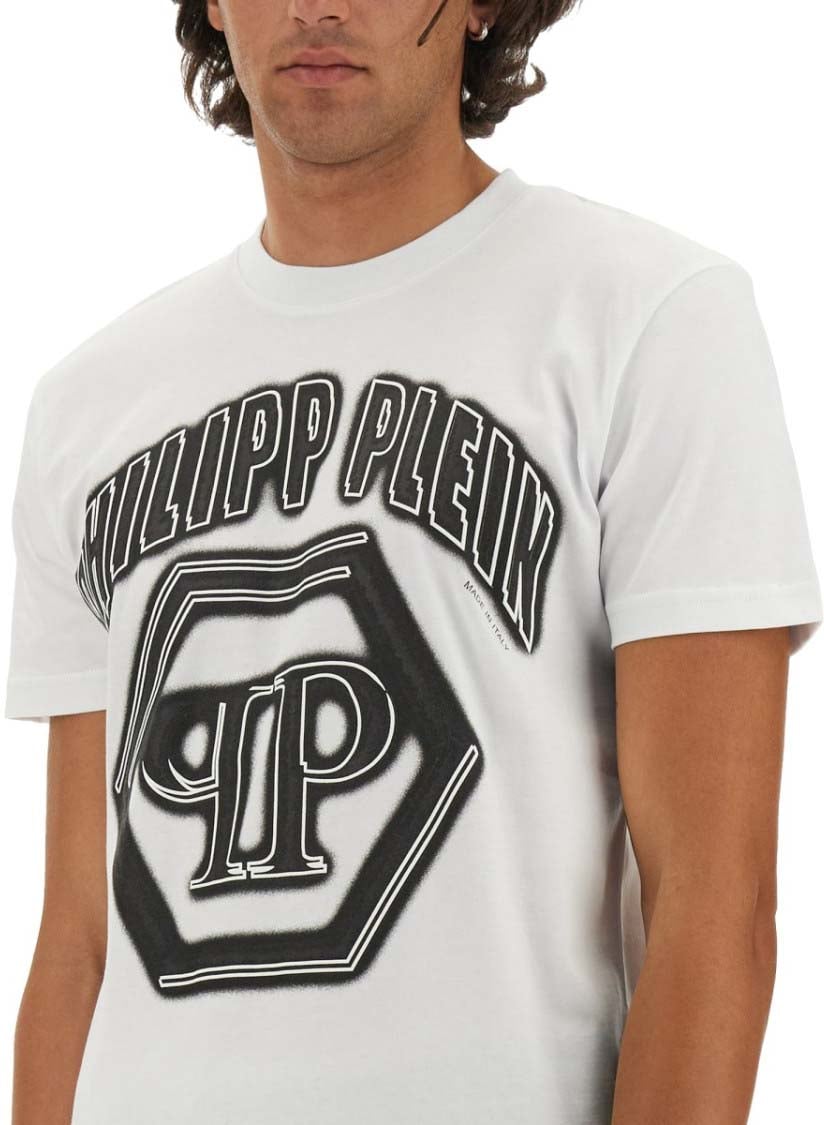 Philipp Plein Regular Fit Logo Print T-Shirt Wit