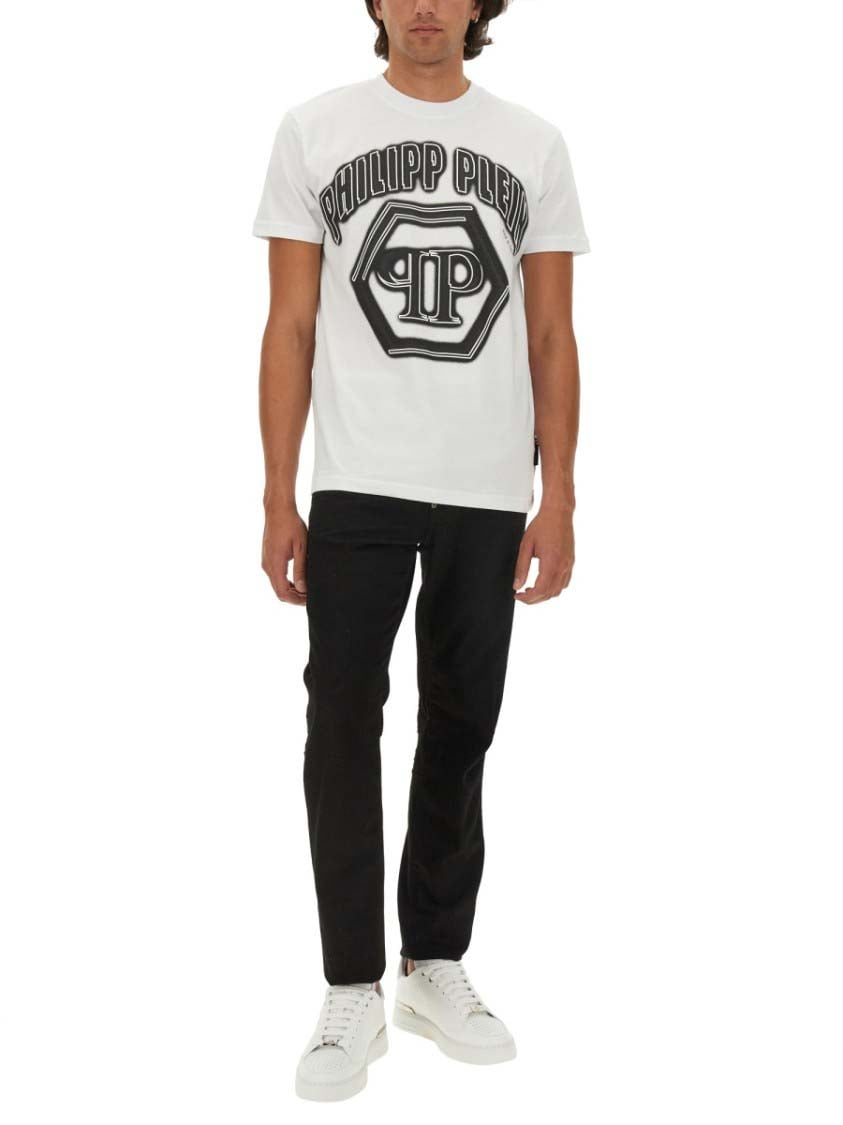 Philipp Plein Regular Fit Logo Print T-Shirt Wit