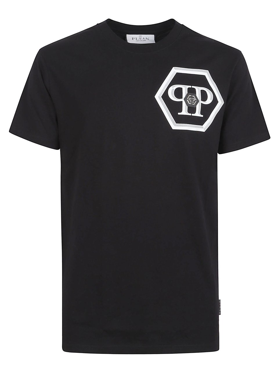 Philipp Plein Crew Neck T-Shirt with Iconic Hexagonal Logo Zwart