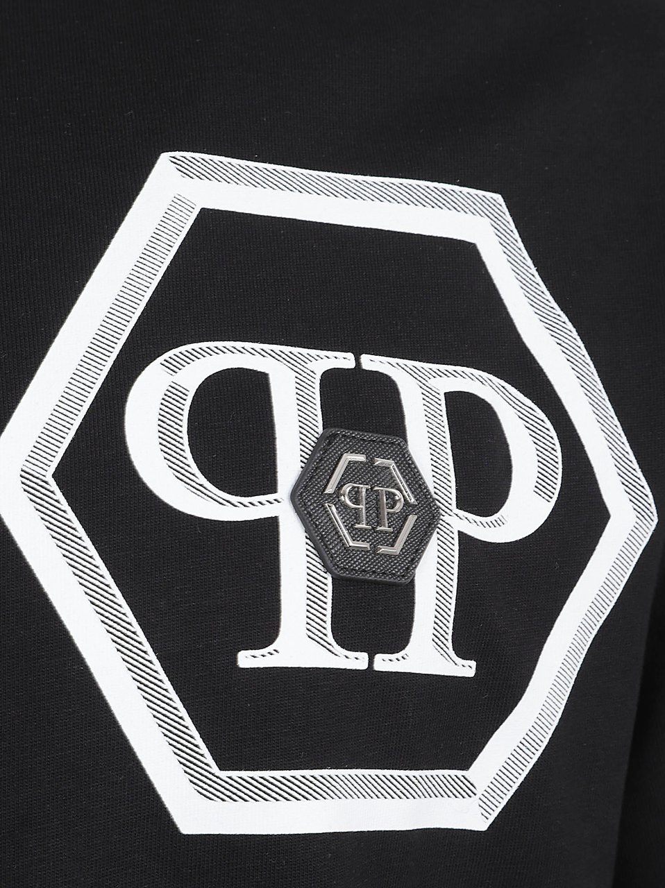 Philipp Plein Crew Neck T-Shirt with Iconic Hexagonal Logo Zwart