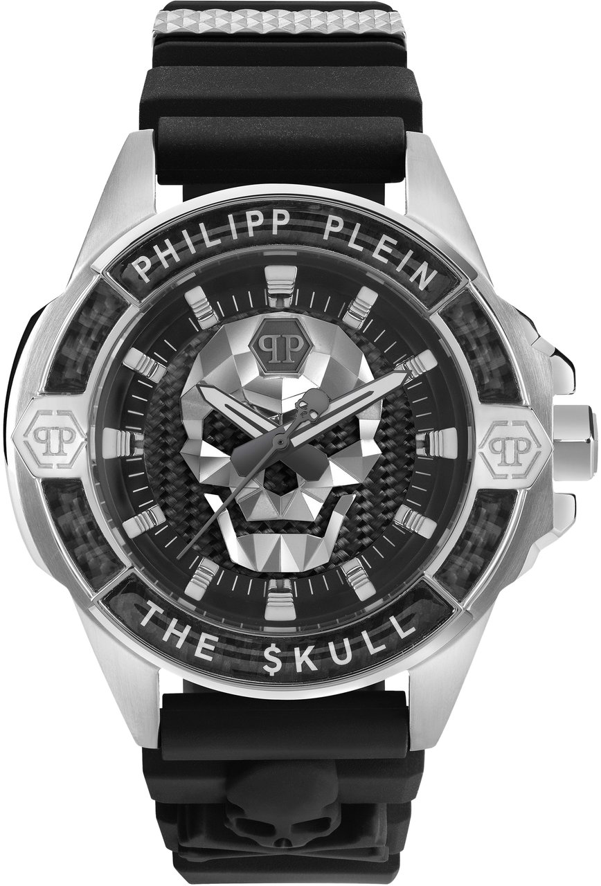 Philipp Plein PWAAA1622 The Skull Carbon Fiber horloge 44 mm Zwart