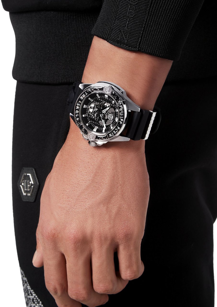 Philipp Plein PWAAA1622 The Skull Carbon Fiber horloge 44 mm Zwart