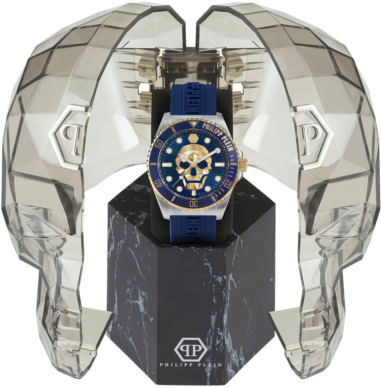 Philipp Plein PWOAA0222 The Skull Diver horloge 44 mm Blauw