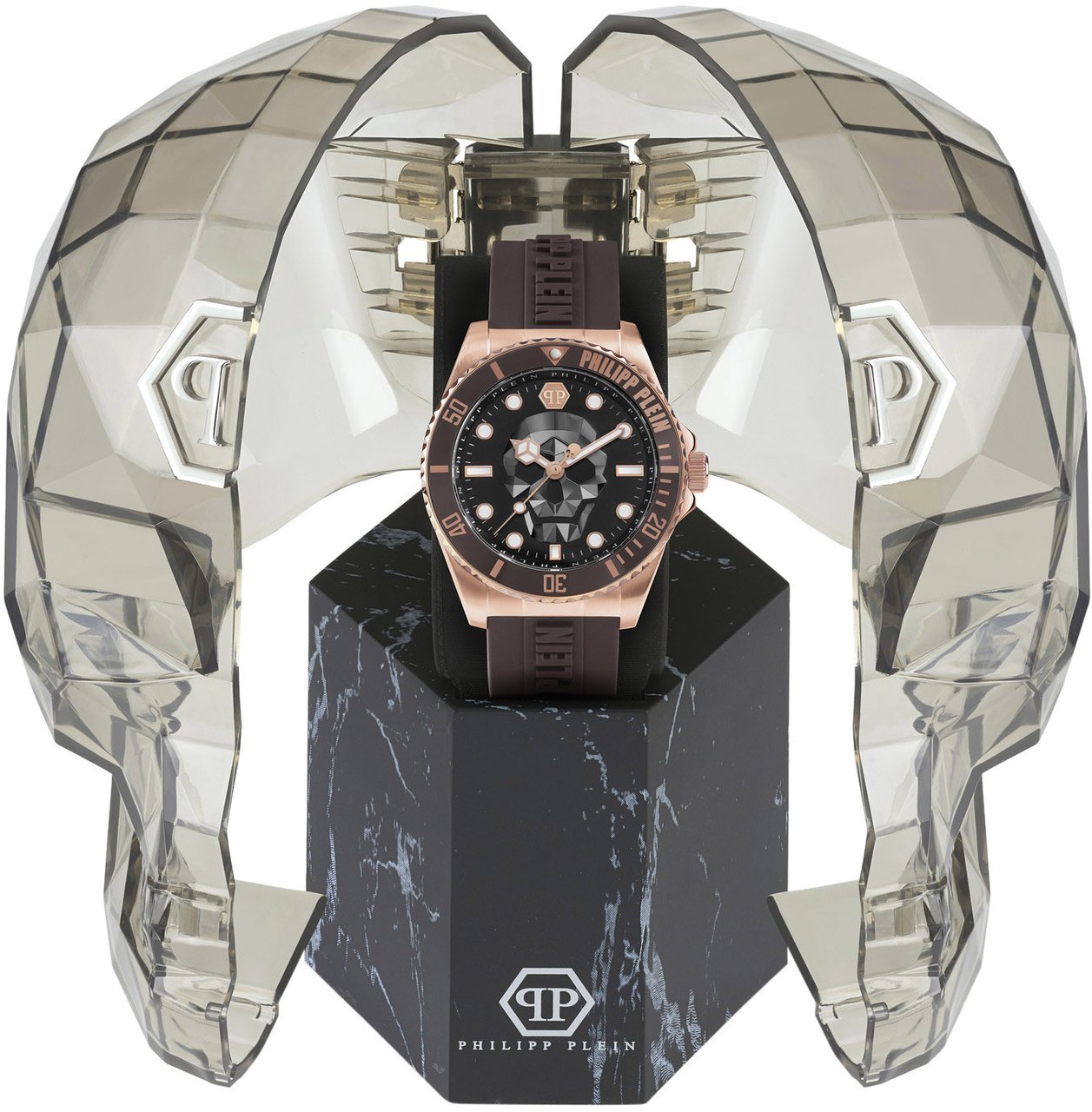 Philipp Plein PWOAA0322 The Skull Diver horloge 44 mm Zwart
