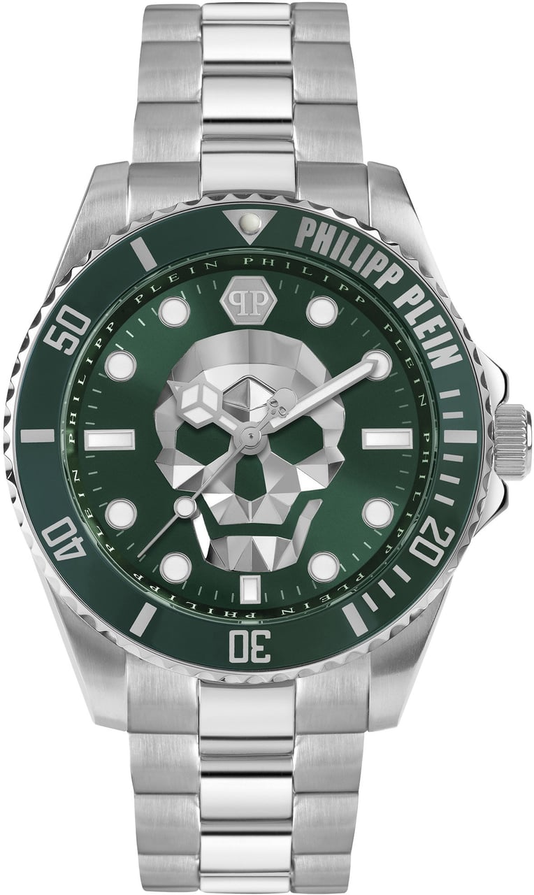 Philipp Plein PWOAA0622 The Skull Diver horloge 44 mm Groen