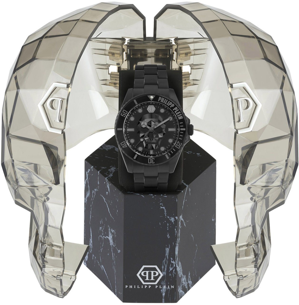 Philipp Plein PWOAA0922 The Skull Diver horloge 44 mm Zwart